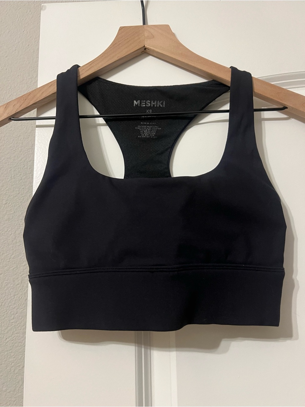 Meshki Black Racerback Sports Bra with Wide Support Band